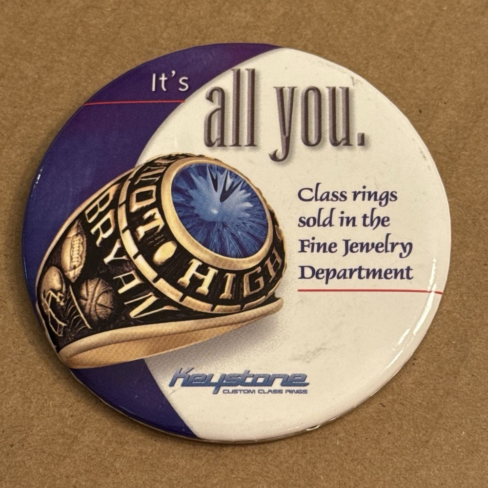 Keystone Class Rings Jewelry School Vintage Pinback Button Pin Round Circle